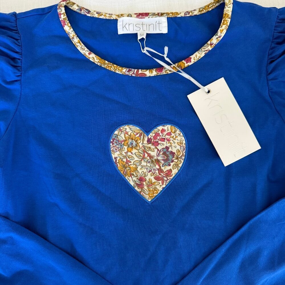 Kristinit Blue Top Signature Applique Heart NWT Size M - Picture 3 of 6